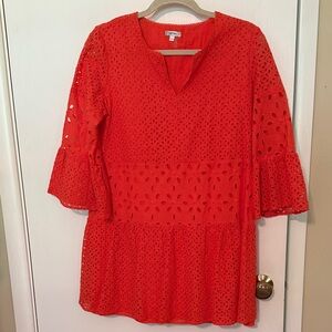 Orange Eyelet Tyler Boe Dress with Bell Sleeves